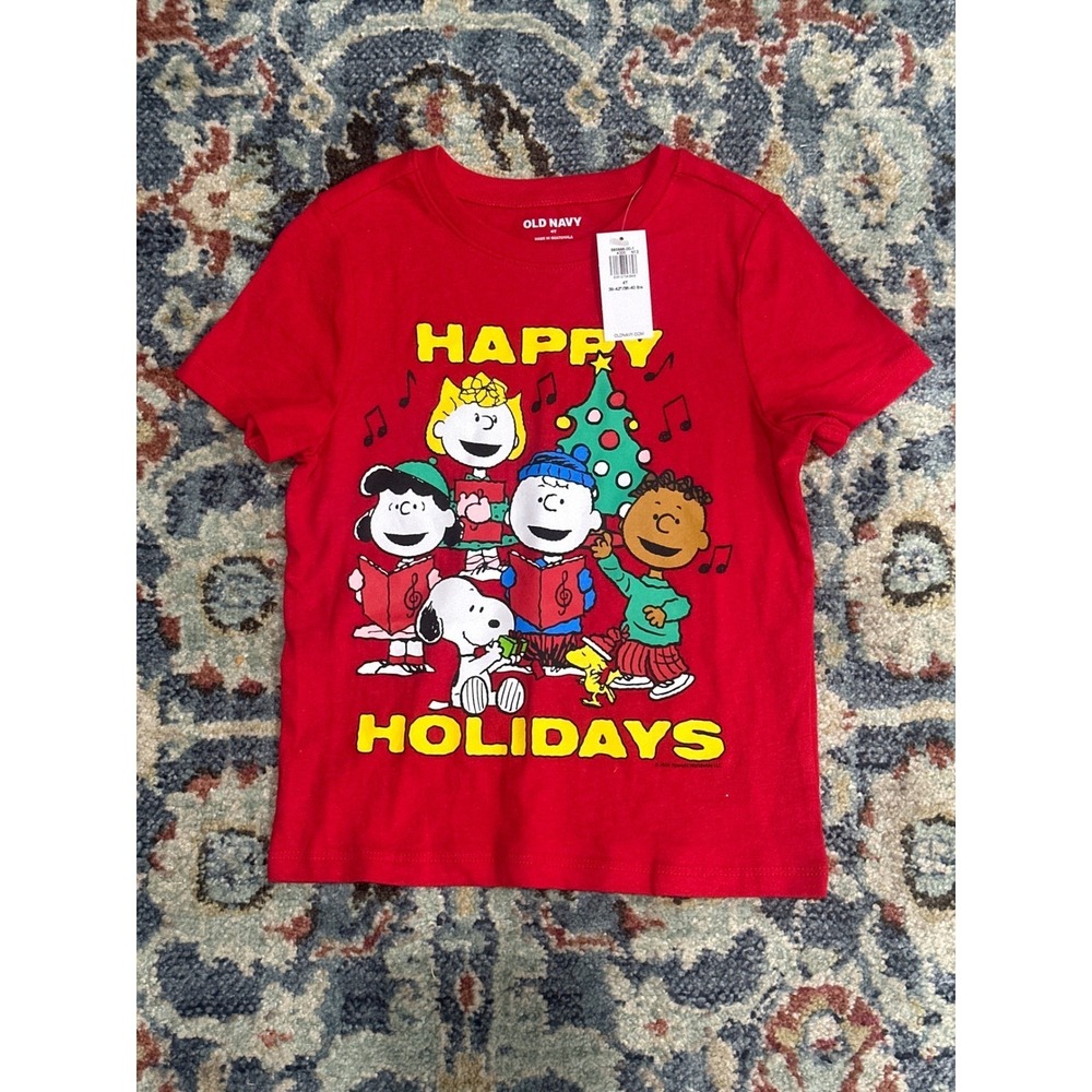 Old Navy Peanuts Christmas Shirt Charlie Brown Kids 4T Happy Holidays NWT